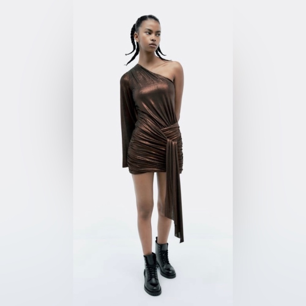 Zara Asymmetrical Bronze Dress XS